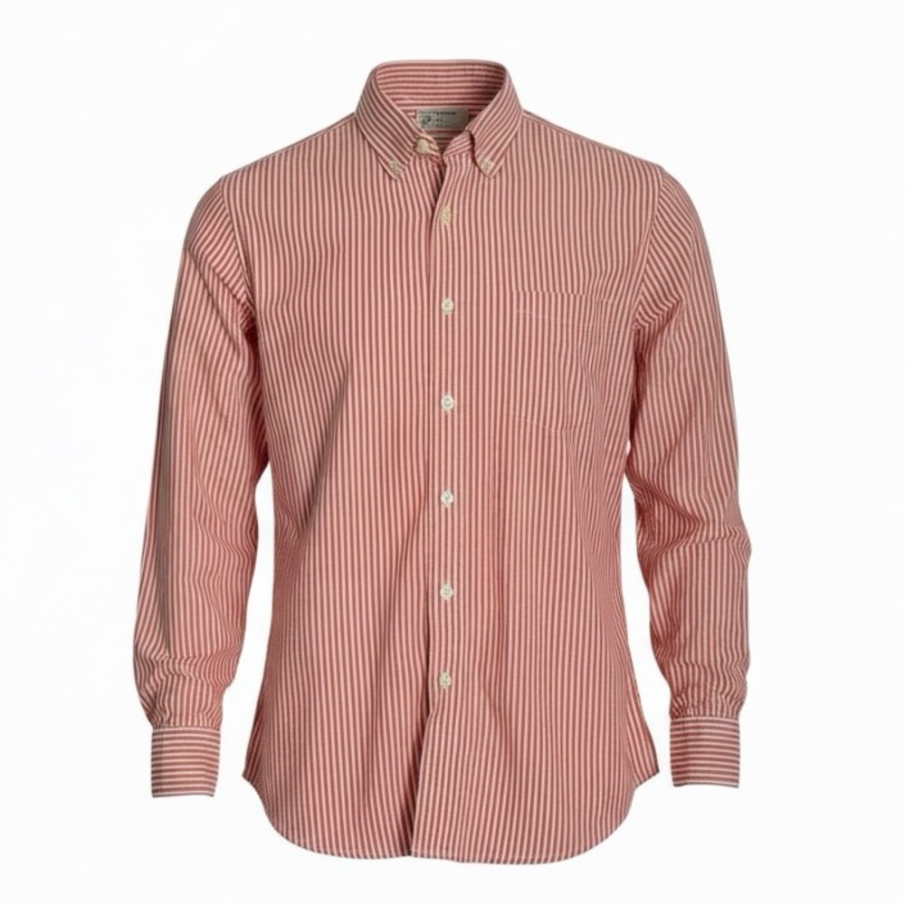 J.CREW Button Down Shirt Orange White Striped Long Sleeve Cotton Size Men’s M